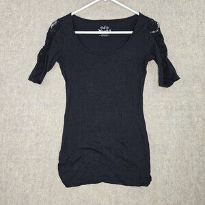 Mudd Womens Half-Sleeve Black Lace Accent T-Shirt Extra Small Cotton/Modal Blend
